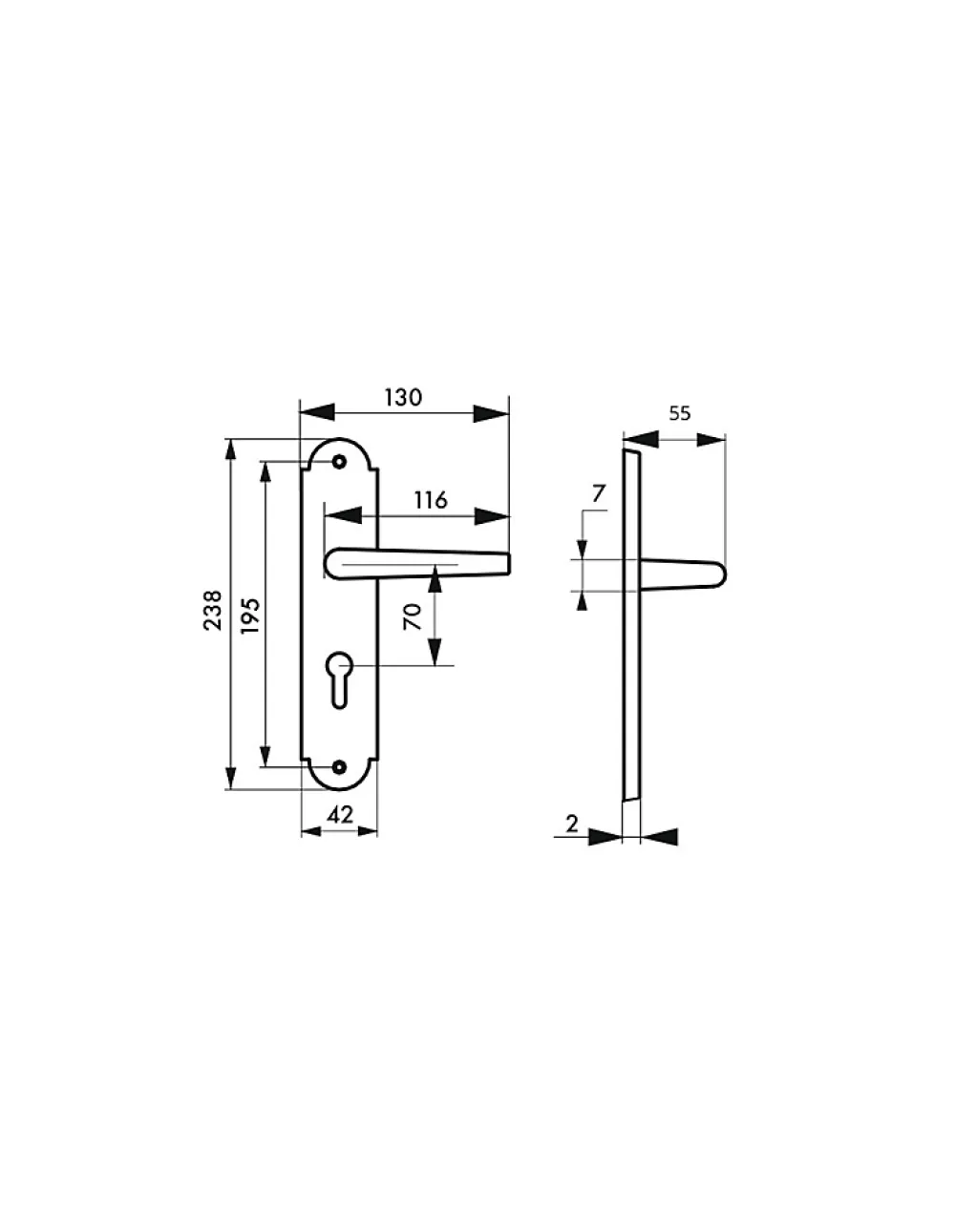 Thirard Poignée De Porte<Ensemble de poignées pour porte d'entrée Charon trou de cylindre, carré 7mm, entr'axes 195mm, acier patiné -