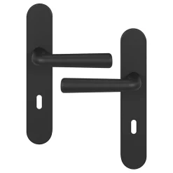 GoodHome Poignée De Porte<Ensemble poignée sur plaque rond serrure Dizel effet nickel mat noir L.121.5mm x l.42mm entraxe 165-195mm