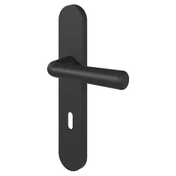 GoodHome Poignée De Porte<Ensemble poignée sur plaque rond serrure Dizel effet nickel mat noir L.121.5mm x l.42mm entraxe 165-195mm