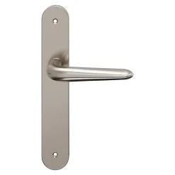GoodHome Poignée De Porte<Ensemble poignée sur plaque Droit Mehaban effet nickel satin gris L.120mm x l.40mm entraxe 195mm