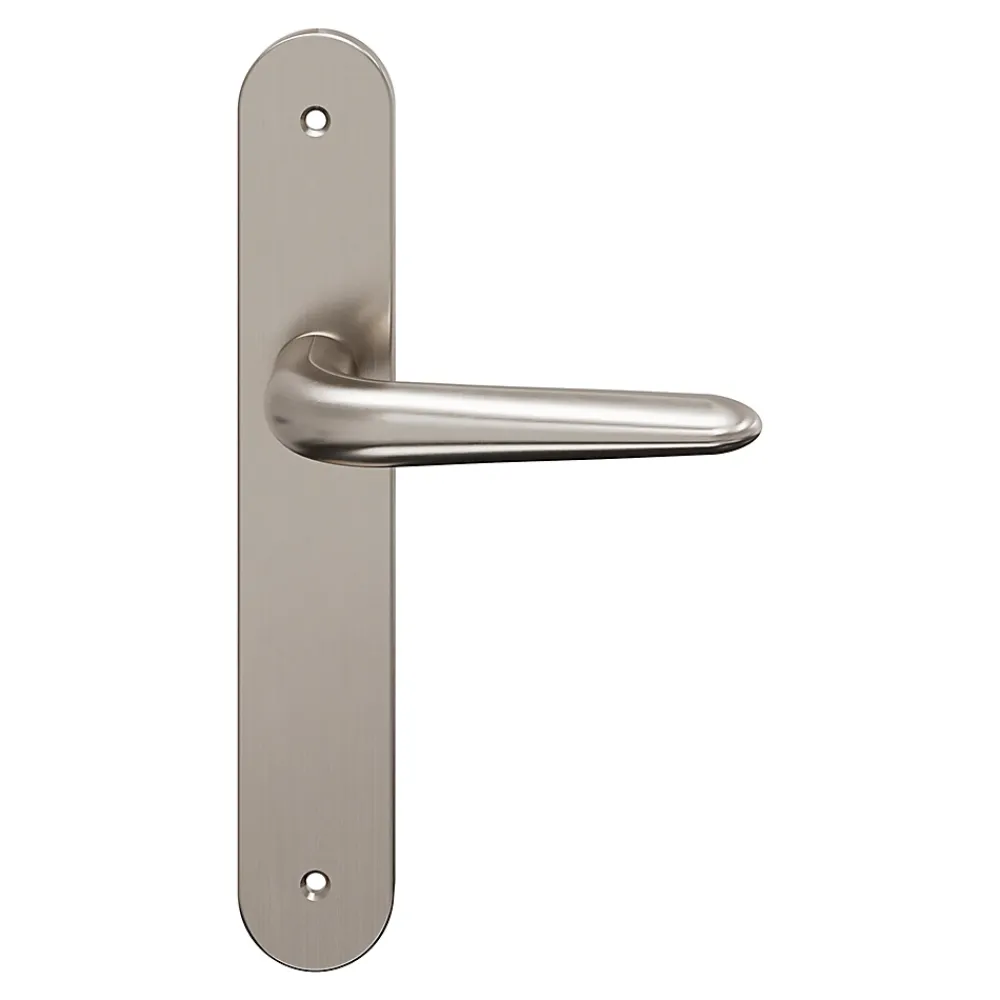 GoodHome Poignée De Porte<Ensemble poignée sur plaque Droit Mehaban effet nickel satin gris L.120mm x l.40mm entraxe 195mm
