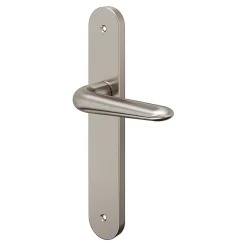 GoodHome Poignée De Porte<Ensemble poignée sur plaque Droit Mehaban effet nickel satin gris L.120mm x l.40mm entraxe 195mm
