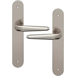 GoodHome Poignée De Porte<Ensemble poignée sur plaque Droit Mehaban effet nickel satin gris L.120mm x l.40mm entraxe 195mm