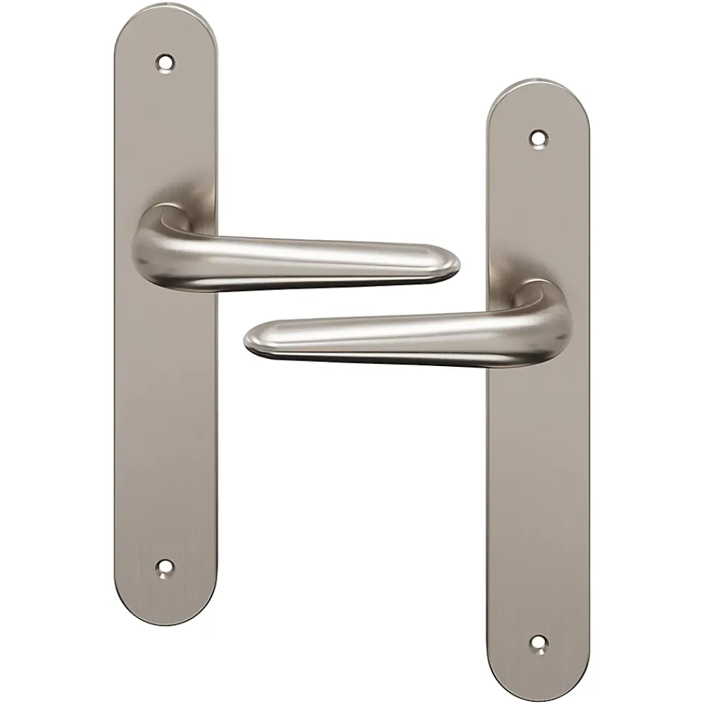 GoodHome Poignée De Porte<Ensemble poignée sur plaque Droit Mehaban effet nickel satin gris L.120mm x l.40mm entraxe 195mm