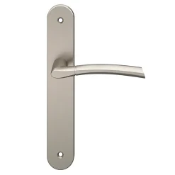 GoodHome Ensemble poignée sur plaque rond Hirel effet nickel satin gris L.128mm x l.40mm entraxe 195mm- Poignée De Porte