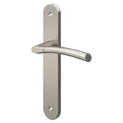 GoodHome Ensemble poignée sur plaque rond Hirel effet nickel satin gris L.128mm x l.40mm entraxe 195mm- Poignée De Porte
