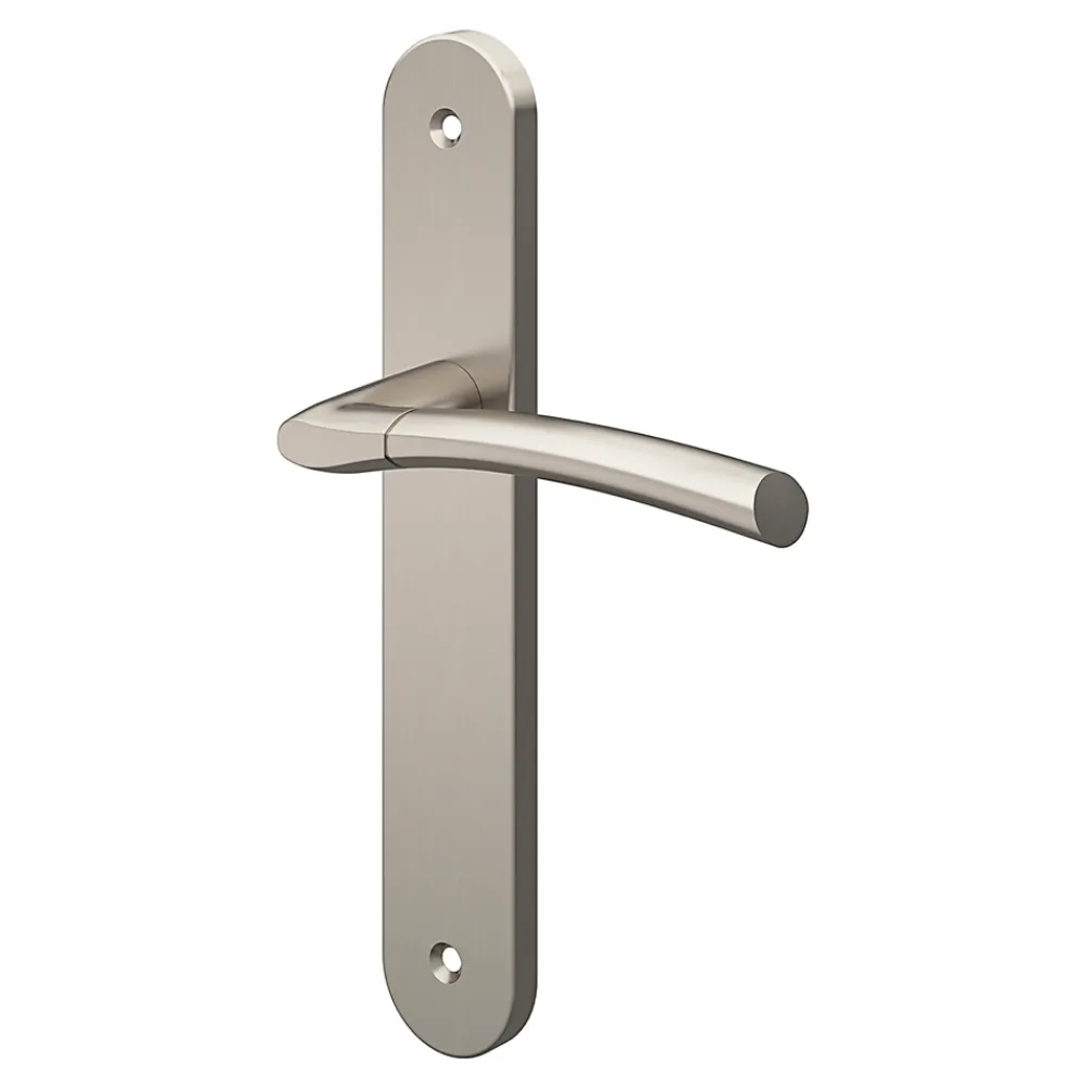 GoodHome Ensemble poignée sur plaque rond Hirel effet nickel satin gris L.128mm x l.40mm entraxe 195mm- Poignée De Porte