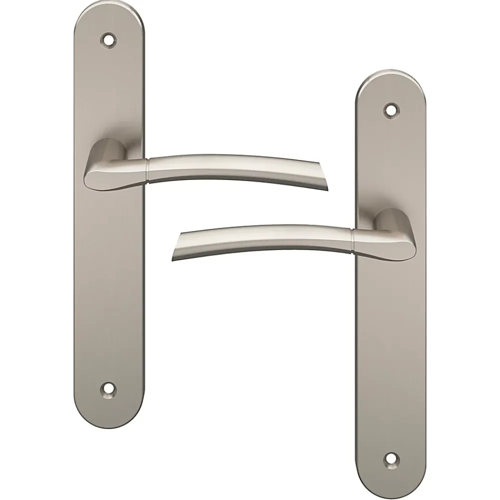 GoodHome Ensemble poignée sur plaque rond Hirel effet nickel satin gris L.128mm x l.40mm entraxe 195mm- Poignée De Porte