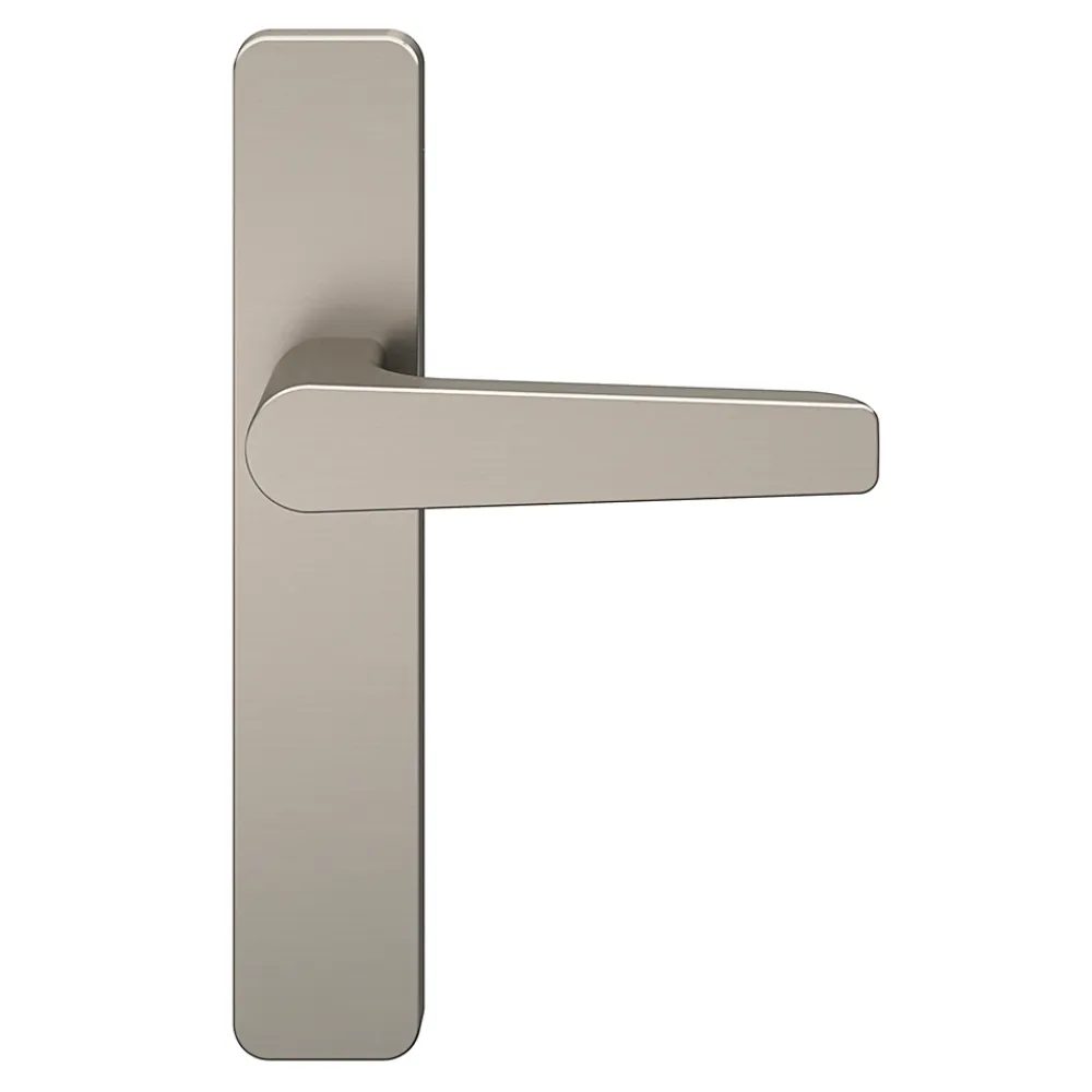 GoodHome Ensemble poignée sur plaque rectangulaire Kerver effet nickel satin gris L.128mm x l.42mm entraxe 165-195mm- Poignée De Porte