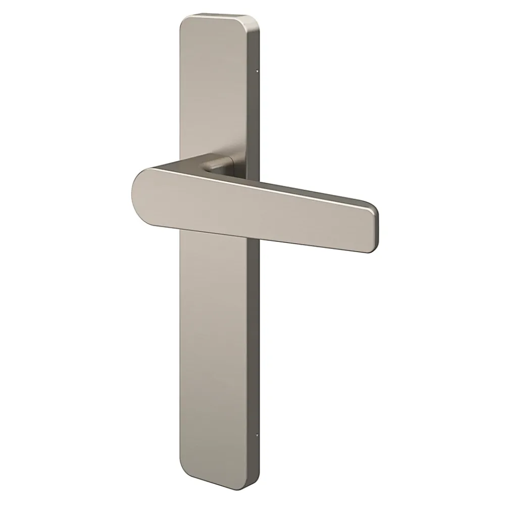 GoodHome Ensemble poignée sur plaque rectangulaire Kerver effet nickel satin gris L.128mm x l.42mm entraxe 165-195mm- Poignée De Porte