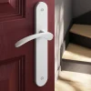 GoodHome Poignée De Porte<Ensemble poignée sur plaque rond Beare mat blanc L.110.5mm x l.40mm entraxe 195mm