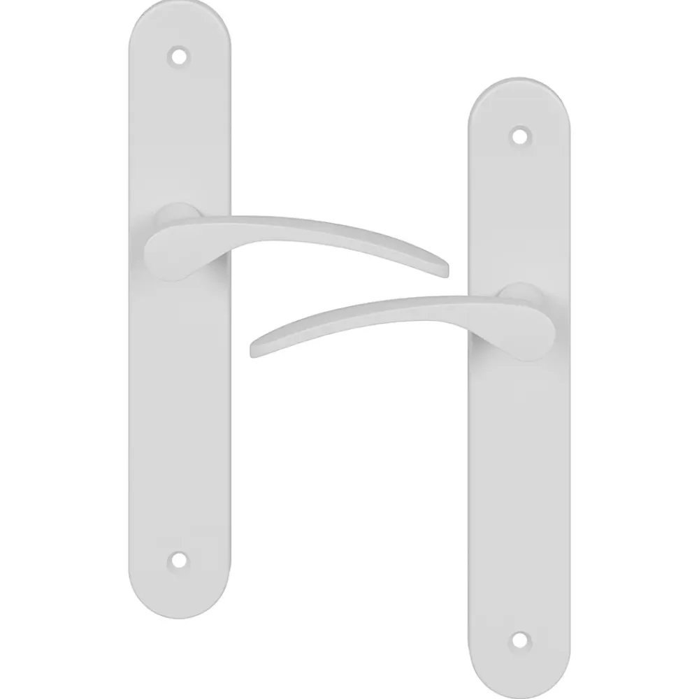 GoodHome Poignée De Porte<Ensemble poignée sur plaque rond Beare mat blanc L.110.5mm x l.40mm entraxe 195mm