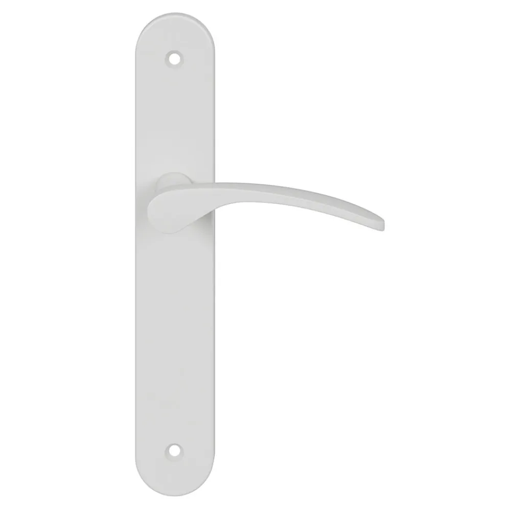GoodHome Poignée De Porte<Ensemble poignée sur plaque rond Beare mat blanc L.110.5mm x l.40mm entraxe 195mm