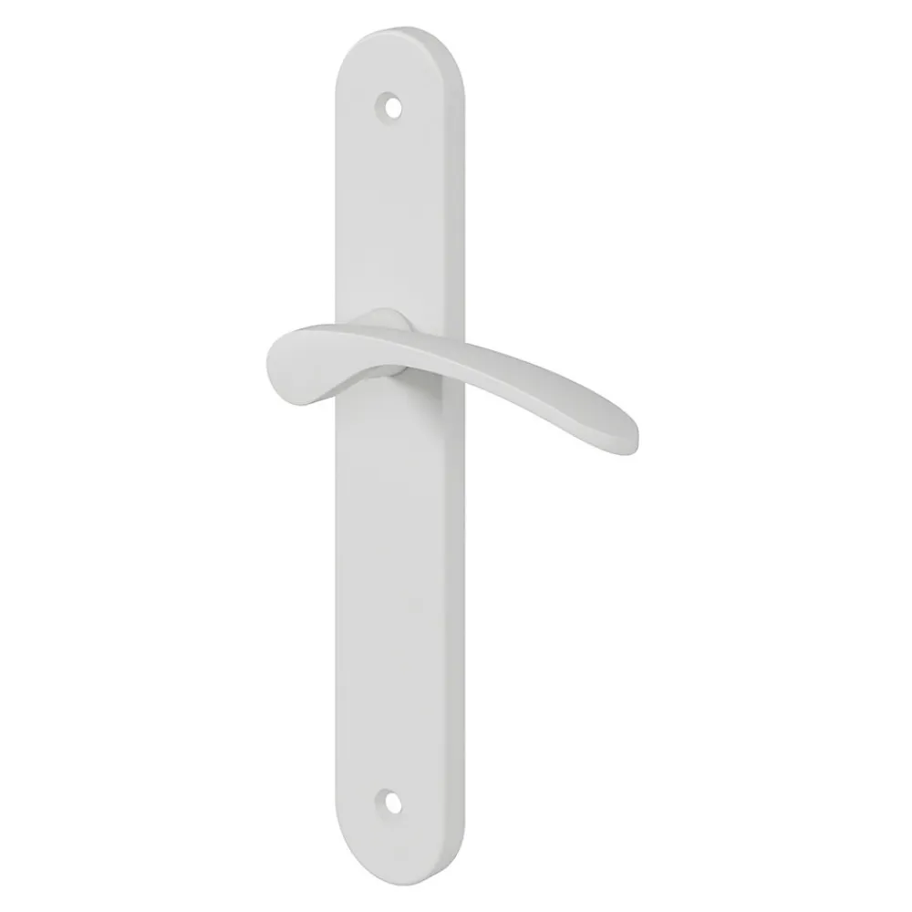 GoodHome Poignée De Porte<Ensemble poignée sur plaque rond Beare mat blanc L.110.5mm x l.40mm entraxe 195mm