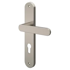GoodHome Poignée De Porte Extérieure<Ensemble poignée sur plaque rond Minzh effet nickel satin gris L.120mm x l.40mm entraxe 195mm