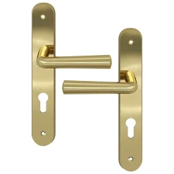 GoodHome Ensemble poignée sur plaque rondcylindre Tudy effet laiton brillant doré L.119mm x l.41mm entraxe 195mm- Poignée De Porte Extérieure