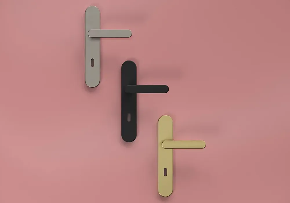 GoodHome Poignée De Porte<Ensemble poignée sur plaque rond serrure Minzh effet nickel satin gris L.120mm x l.42mm entraxe 165-195mm