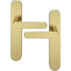 GoodHome Poignée De Porte<Ensemble poignée sur plaque rond Minzh effet laiton satin doré L.120mm x l.42mm entraxe 165-195mm