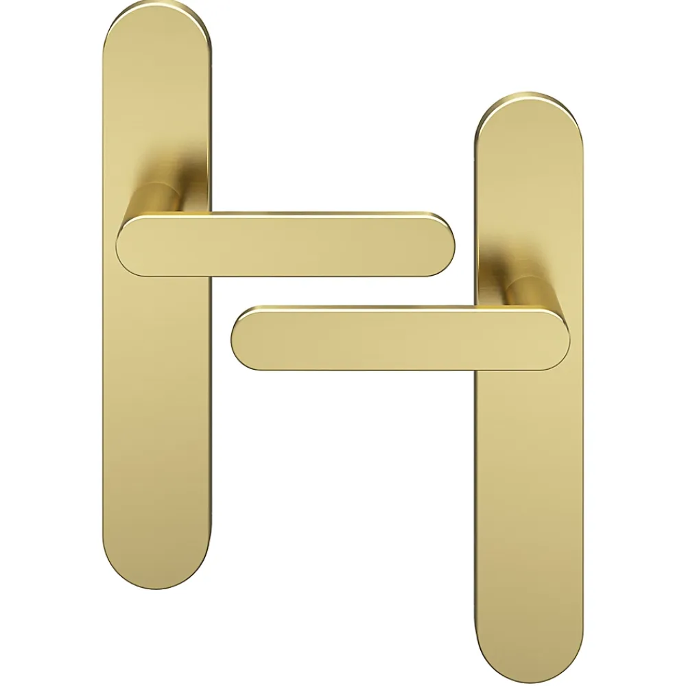 GoodHome Poignée De Porte<Ensemble poignée sur plaque rond Minzh effet laiton satin doré L.120mm x l.42mm entraxe 165-195mm