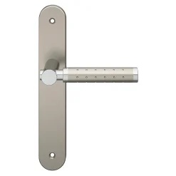 GoodHome Poignée De Porte<Ensemble poignée sur plaque rond Brigg effet chrome et nickel satin gris L.132mm x l.40mm entraxe 195mm