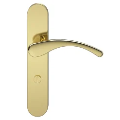 GoodHome Poignée De Porte<Ensemble poignée sur plaque rond à condamnation Ruis effet laiton doré L.138.5mm x l.42mm entraxe 165-195mm