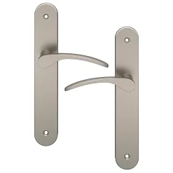 GoodHome Poignée De Porte<Ensemble poignée sur plaque rond Beare effet nickel satin gris L.110.5mm x l.40mm entraxe 195mm