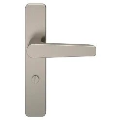 GoodHome Ensemble poignée sur plaque rectangulaire à condamnation Kerver effet nickel satin gris L.128mm x l.42mm entraxe 165-195mm- Poignée De Porte