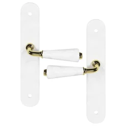 GoodHome Poignée De Porte<Ensemble poignée sur plaque Droit Porcelaine Vras blanc L.115mm x l.45mm entraxe 195mm