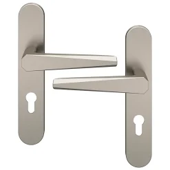 GoodHome Poignée De Porte<Ensemble poignée sur plaque rondcylindre Keri effet nickel satin gris L.140mm x l.42mm entraxe 165-195mm