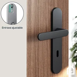 GoodHome Ensemble poignée sur plaque rond serrure Minzh effet nickel mat noir L.120mm x l.42mm entraxe 165-195mm- Poignée De Porte