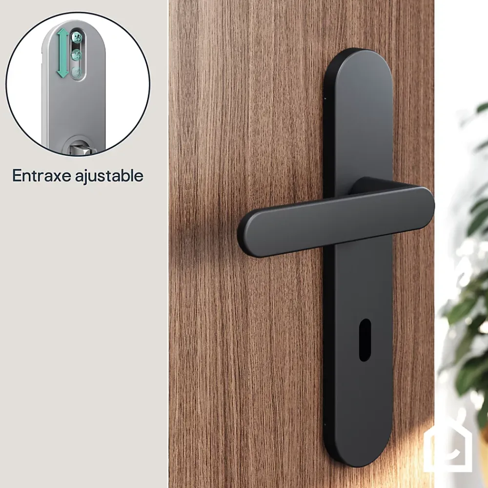 GoodHome Ensemble poignée sur plaque rond serrure Minzh effet nickel mat noir L.120mm x l.42mm entraxe 165-195mm- Poignée De Porte