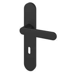 GoodHome Ensemble poignée sur plaque rond serrure Minzh effet nickel mat noir L.120mm x l.42mm entraxe 165-195mm- Poignée De Porte