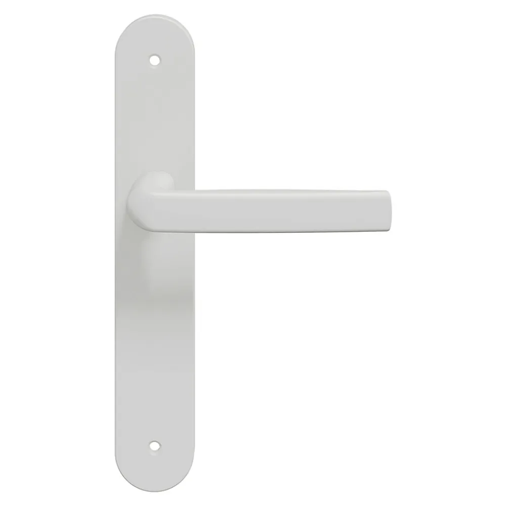 GoodHome Poignée De Porte<Ensemble poignée sur plaque Incurvé Primel mat blanc L.126mm x l.40mm entraxe 195mm