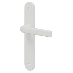 GoodHome Poignée De Porte<Ensemble poignée sur plaque Incurvé Primel mat blanc L.126mm x l.40mm entraxe 195mm