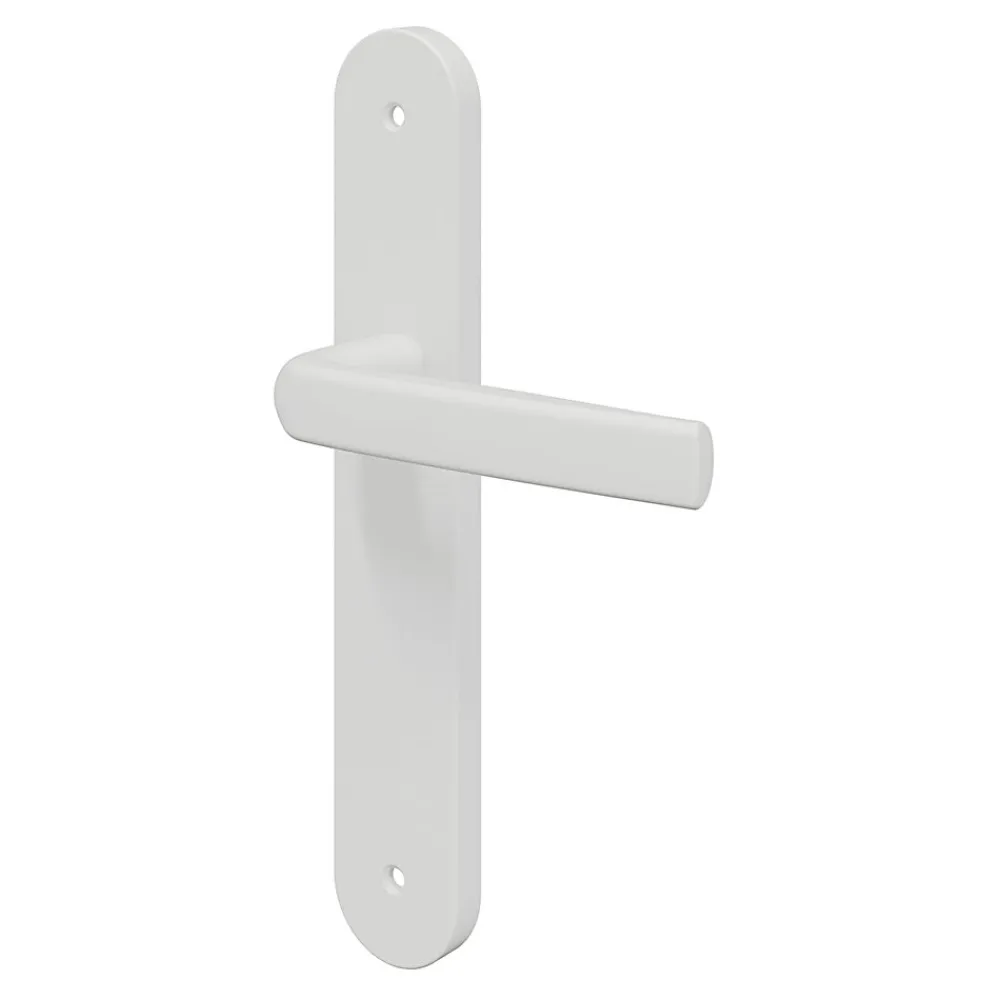 GoodHome Poignée De Porte<Ensemble poignée sur plaque Incurvé Primel mat blanc L.126mm x l.40mm entraxe 195mm