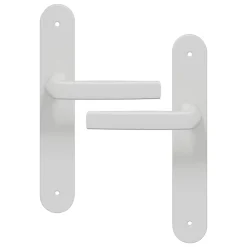 GoodHome Poignée De Porte<Ensemble poignée sur plaque Incurvé Primel mat blanc L.126mm x l.40mm entraxe 195mm