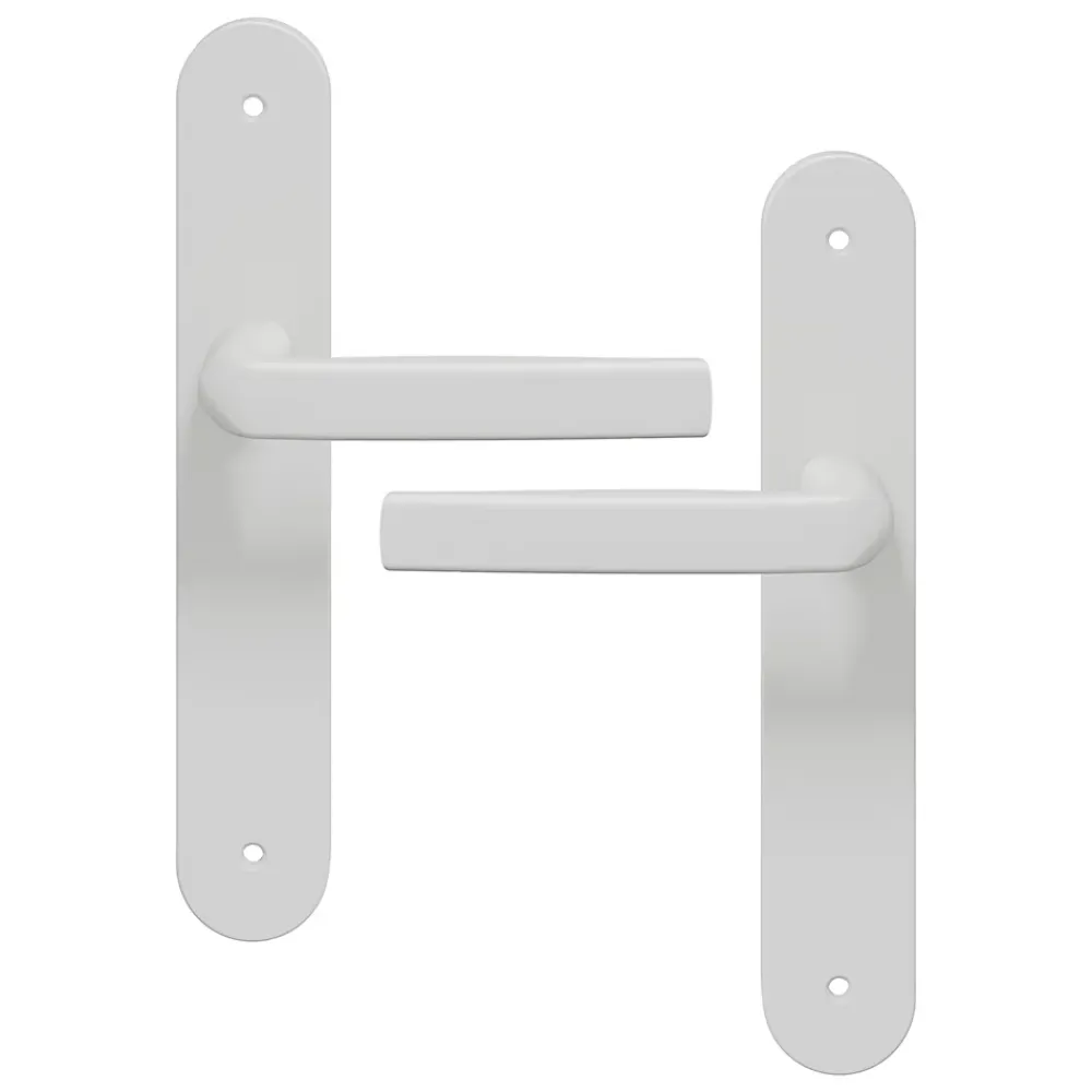 GoodHome Poignée De Porte<Ensemble poignée sur plaque Incurvé Primel mat blanc L.126mm x l.40mm entraxe 195mm
