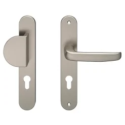 GoodHome Ensemble poignée sur plaque rond Govlin effet nickel satin gris l.x l.40mm entraxe 195mm- Poignée De Porte Extérieure