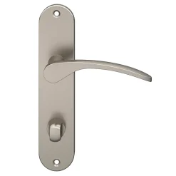 GoodHome Ensemble poignée sur plaque rond à condamnation Beare effet nickel satin gris L.110.5mm x l.40mm entraxe 165mm- Poignée De Porte