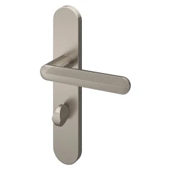 GoodHome Ensemble poignée sur plaque rond à condamnation Garlan effet nickel satin gris L.125mm x l.42mm entraxe 165-195mm- Poignée De Porte