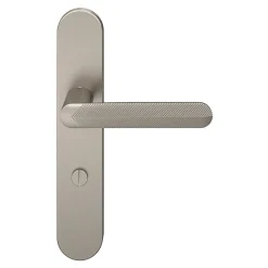 GoodHome Ensemble poignée sur plaque rond à condamnation Garlan effet nickel satin gris L.125mm x l.42mm entraxe 165-195mm- Poignée De Porte
