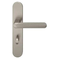 GoodHome Ensemble poignée sur plaque rond à condamnation Garlan effet nickel satin gris L.125mm x l.42mm entraxe 165-195mm- Poignée De Porte