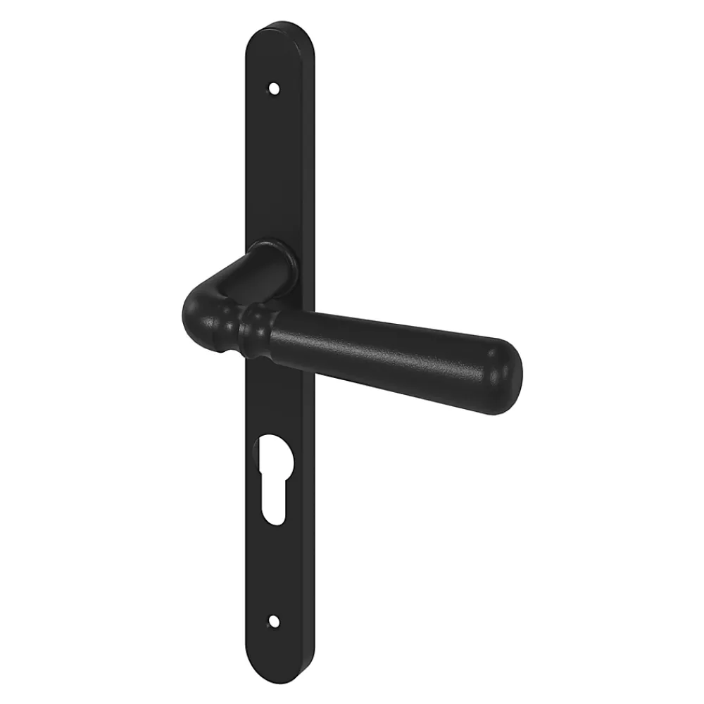 GoodHome Poignée De Porte Extérieure<Ensemble poignée sur plaque rond Kilhog effet nickel noir L.130mm x l.24.5mm entraxe 195mm