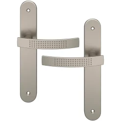 GoodHome Poignée De Porte<Ensemble poignée sur plaque rond Diss effet nickel satin gris L.139mm x l.40mm entraxe 195mm