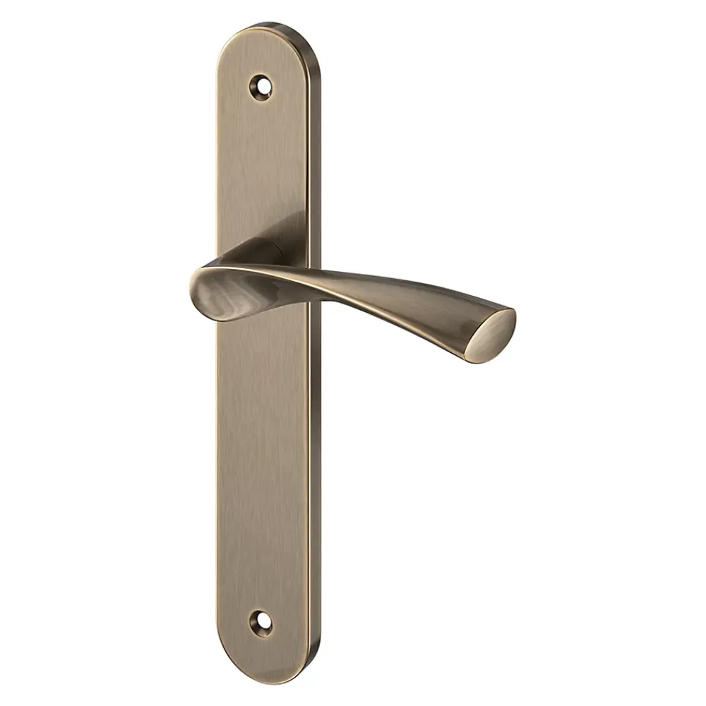 GoodHome Ensemble poignée sur plaque rond Breage effet laiton satin doré L.120.5mm x l.40mm entraxe 195mm- Poignée De Porte