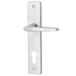 Ensemble poignée sur plaque rectangulaire Colan effet argenté satin gris chromé L.106mm x l.39.8mm entraxe 165mm- Poignée De Porte