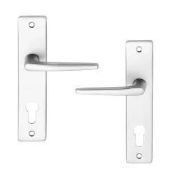 Ensemble poignée sur plaque rectangulaire Colan effet argenté satin gris chromé L.106mm x l.39.8mm entraxe 165mm- Poignée De Porte