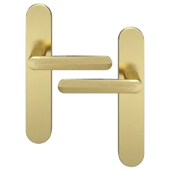 GoodHome Poignée De Porte<Ensemble poignée sur plaque rond Garlan effet laiton satin doré L.125mm x l.42mm entraxe 165-195mm