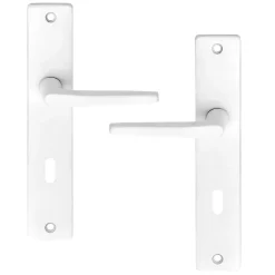 Poignée De Porte<Ensemble poignée sur plaque rectangulaire serrure Colan satin blanc L.106mm x l.39.8mm entraxe 165mm