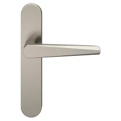 GoodHome Poignée De Porte<Ensemble poignée sur plaque rond Keri effet nickel satin gris L.140mm x l.42mm entraxe 165-195mm